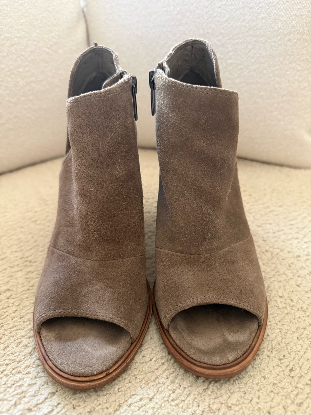 Vince Camuto Women’s Taupe Suede Peep-Toe Ankle Boots